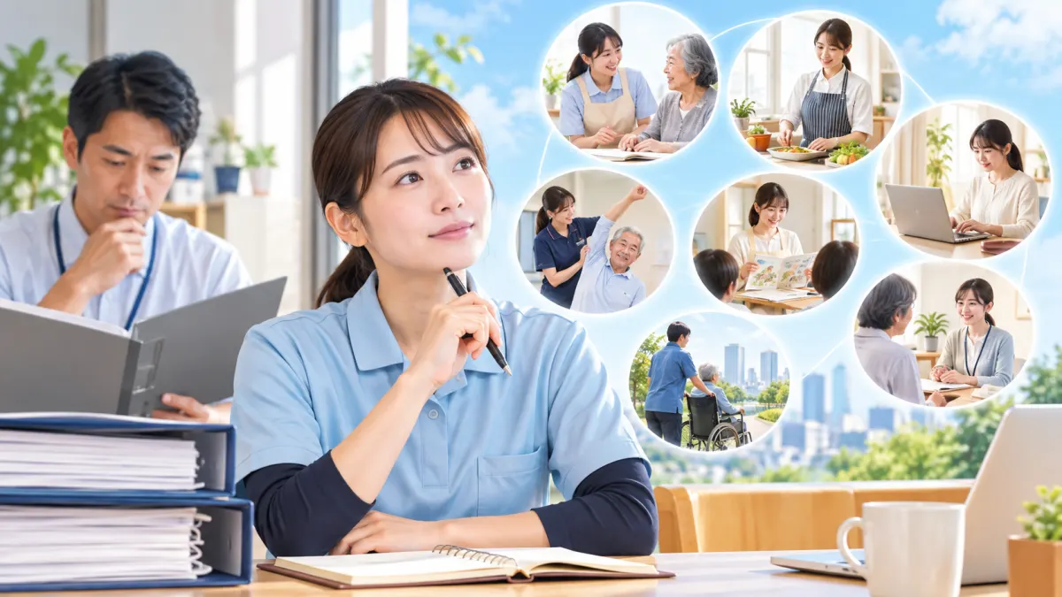 介護職の副業は禁止？就業規則の確認と、資格を活かせる7つの選択肢のイメージ