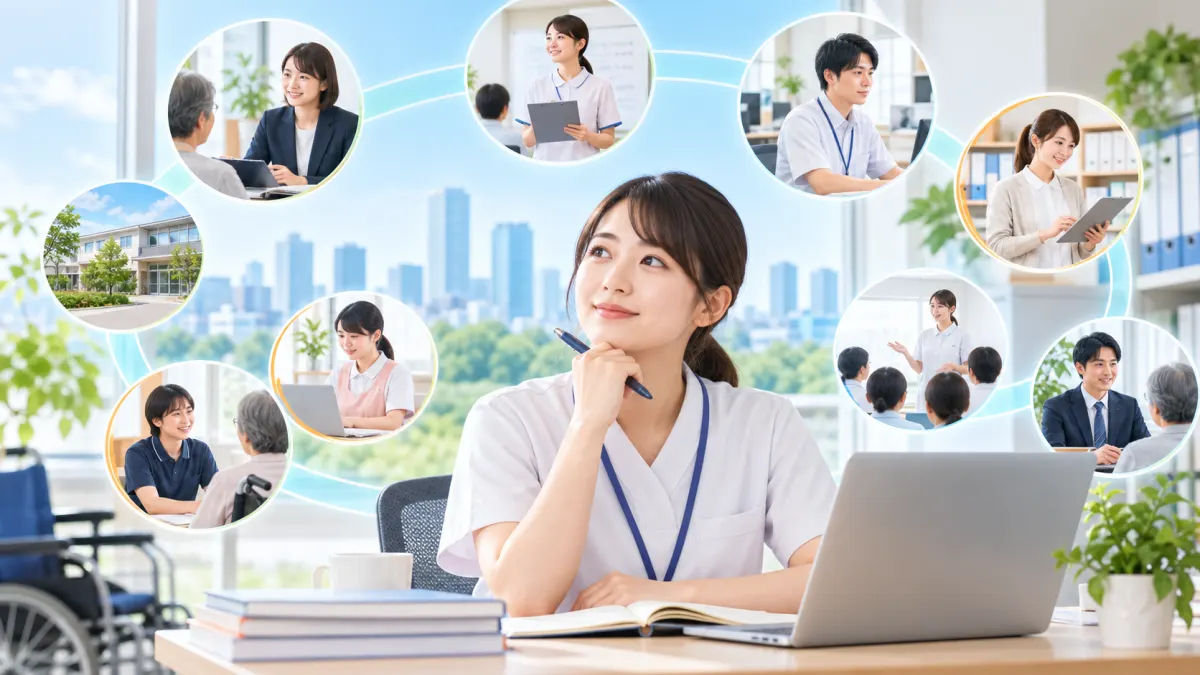 介護福祉士が現場以外で働ける17職種｜必要な資格と年収の変わり方のイメージ