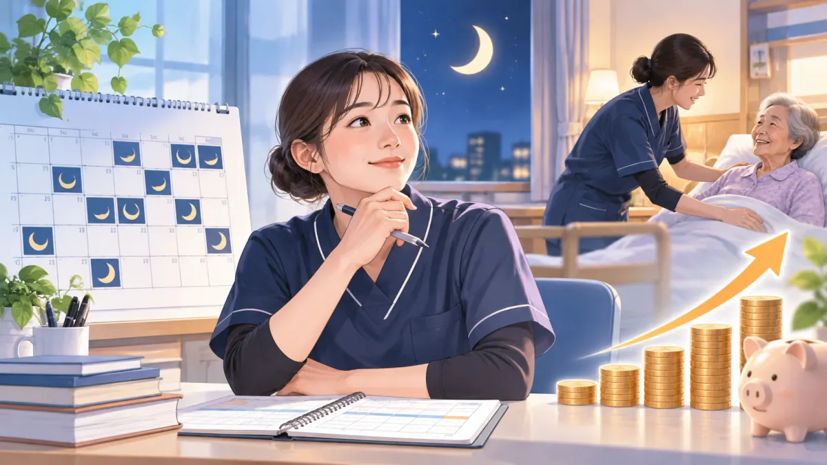 介護の夜勤専従は月何回まで？法律上の上限と、収入が高くなる仕組みのイメージ